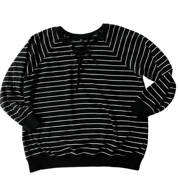 Torrid Black Stripe Lace-Up Fleece Sweatshirt Torrid 0 Size 10-12 Raglan Sleeves - Picture 5 of 12
